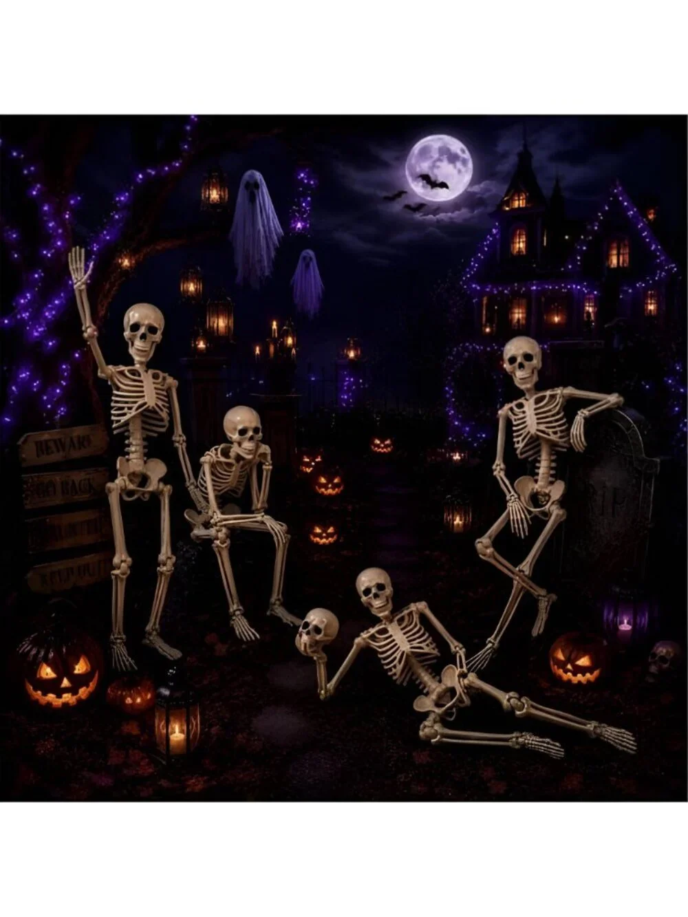 5.4 ft Posable Halloween Skeleton Decorations,Human Bones for Halloween Party